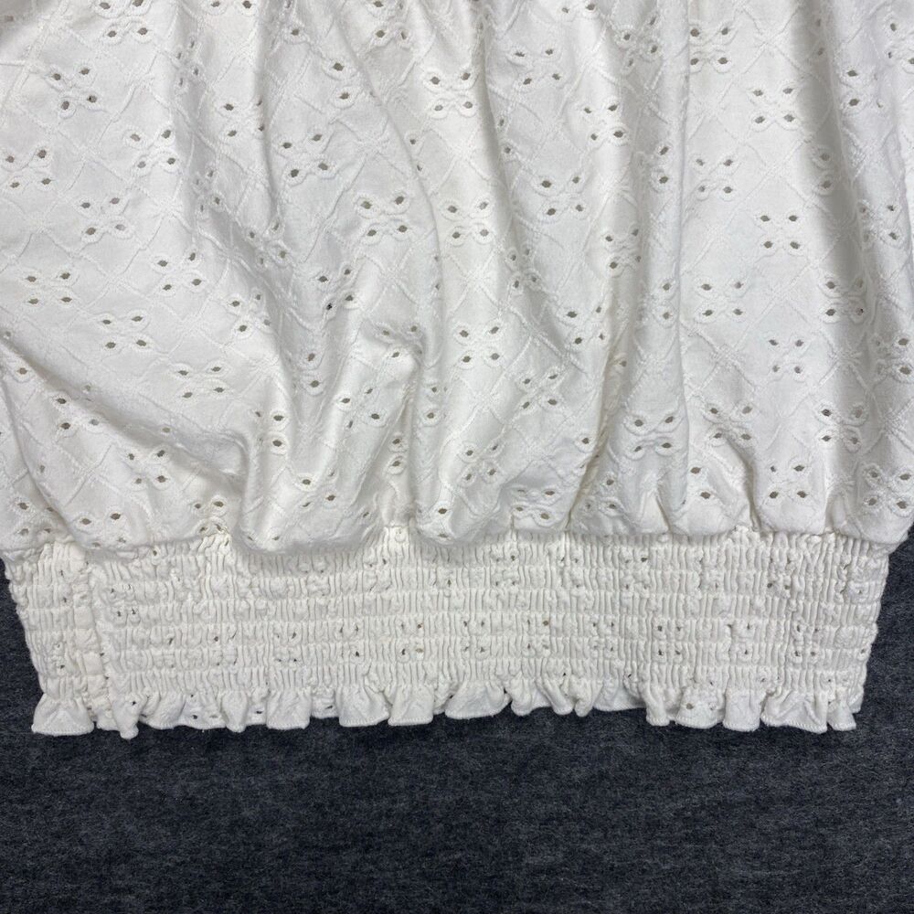 So Brand Women’s Crop Top Size L White Ruffle Elastic Short Sleeve Stretch Boho - Picture 4 of 11